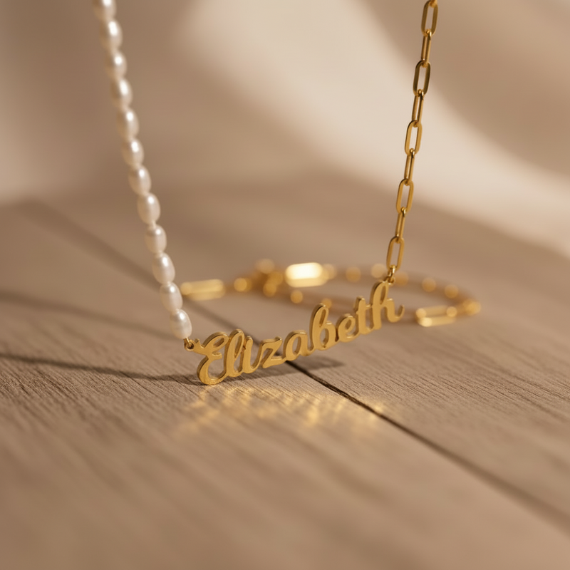 Paperclip chain freshwater pearl custom name necklace