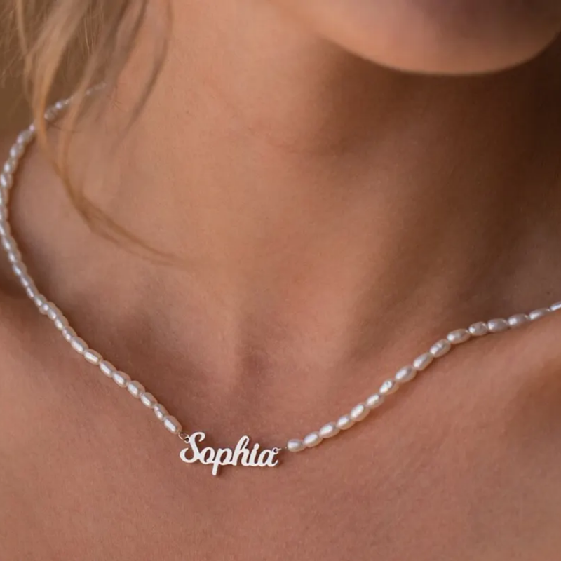Dainty Freshwater Pearl Collarbone Name Necklace