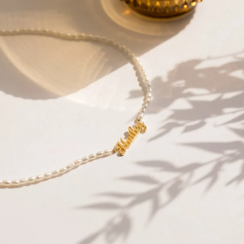 Dainty Freshwater Pearl Collarbone Name Necklace