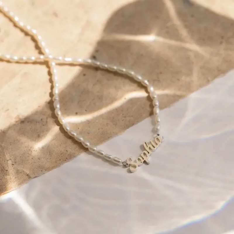 Dainty Freshwater Pearl Collarbone Name Necklace