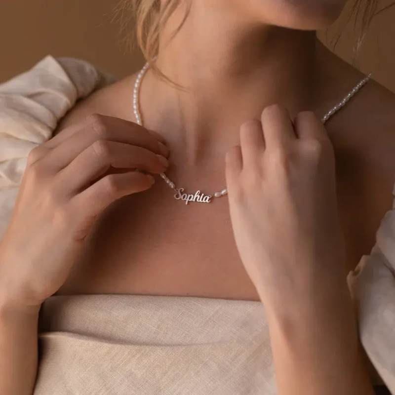 Dainty Freshwater Pearl Collarbone Name Necklace