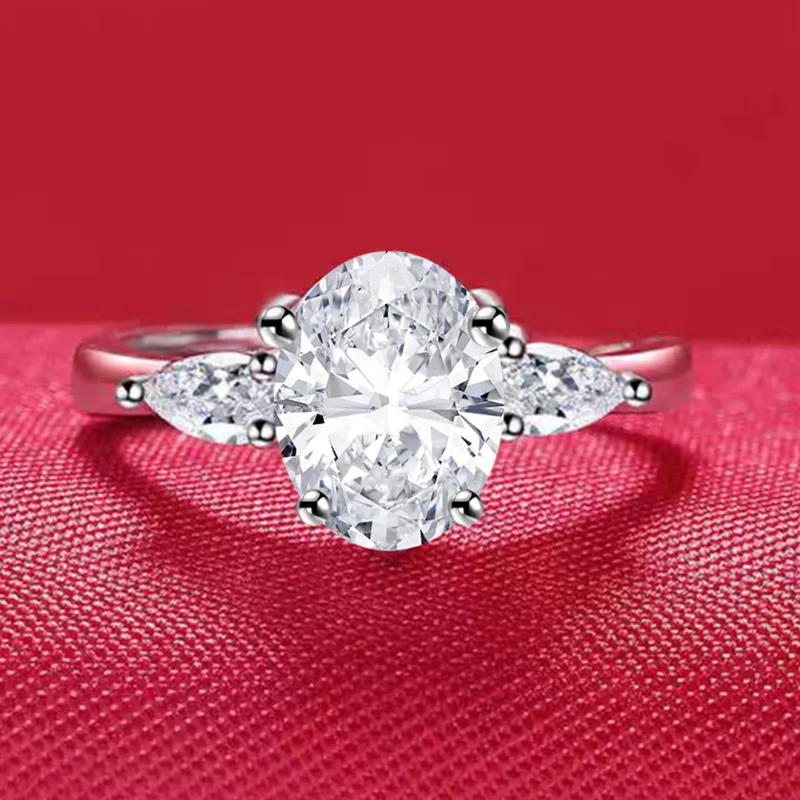 3 Carat Oval Moissanite Three-Stone Ring