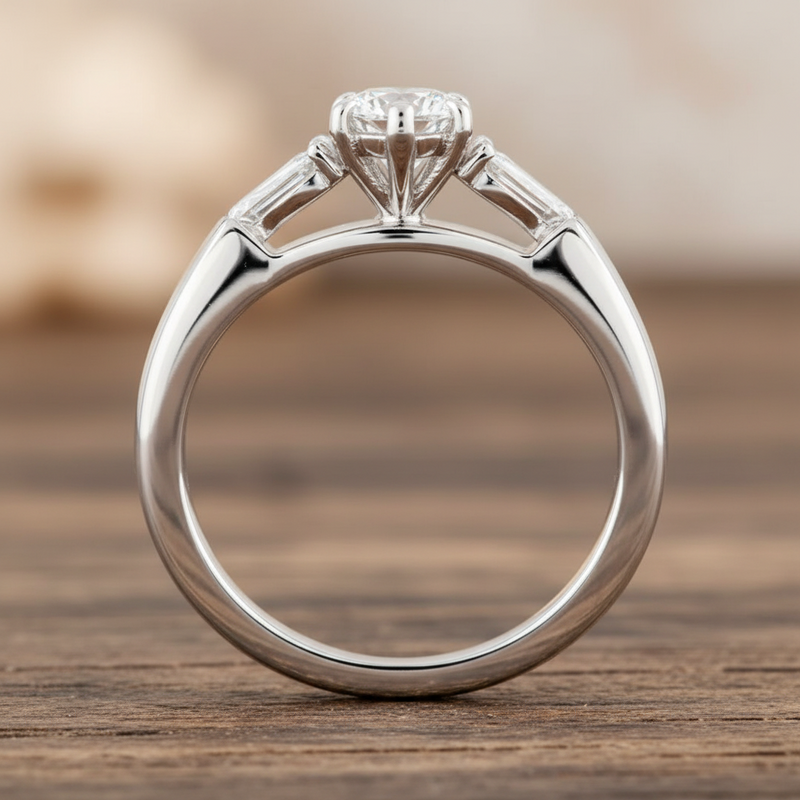 Marquise Cut Moissanite Three-Stone Engagement Ring – Sterling Silver