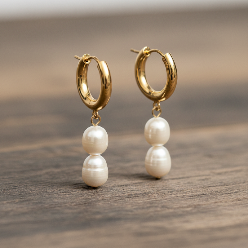 Real Pearl Drop Double Earrings