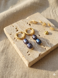 Genuine Real Pearl Earrings - Black Pearl Earrings - view 1