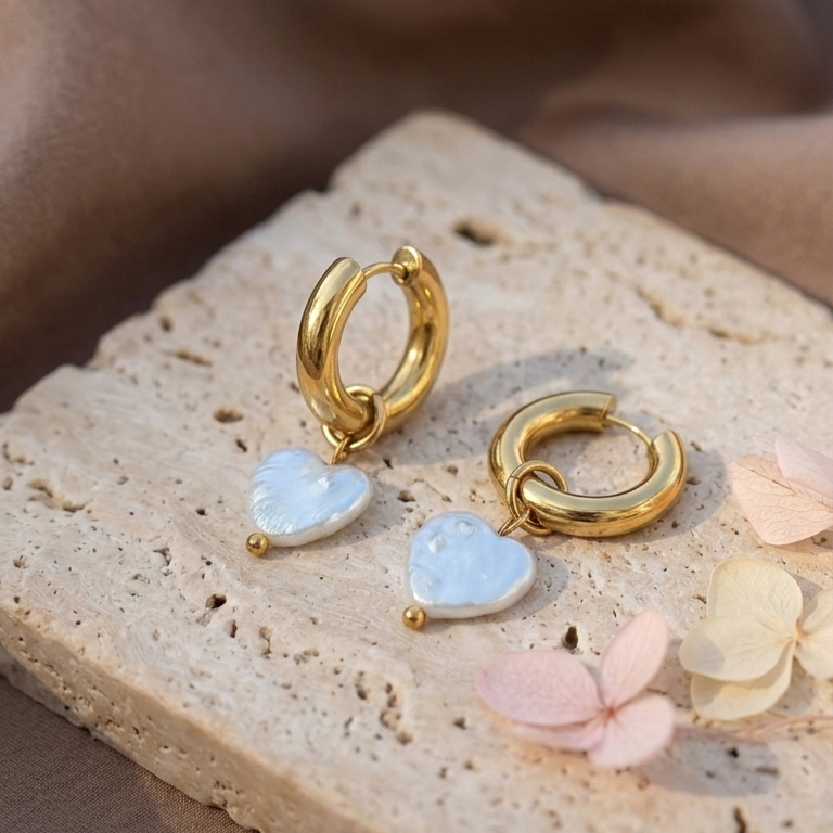 Pendientes de perlas en forma de corazón
