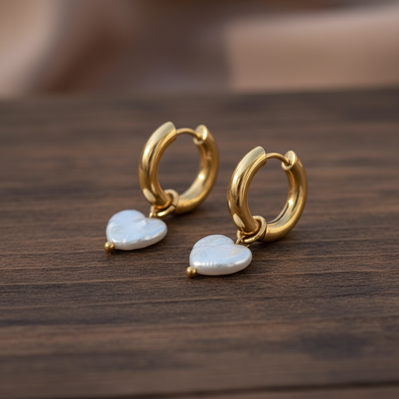 Pendientes de perlas en forma de corazón