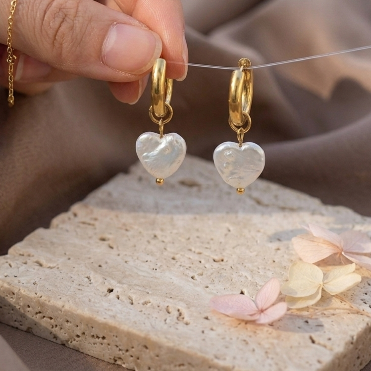 Pendientes de perlas en forma de corazón