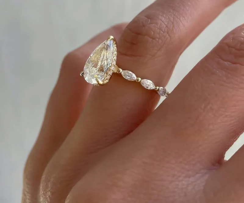 3 Ct Pear Cut Lab Diamond Engagement Ring in 18K Gold