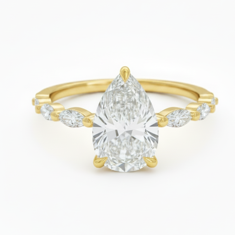 3Ct Pear Cut Lab Diamond Engagement Ring in 18K Gold