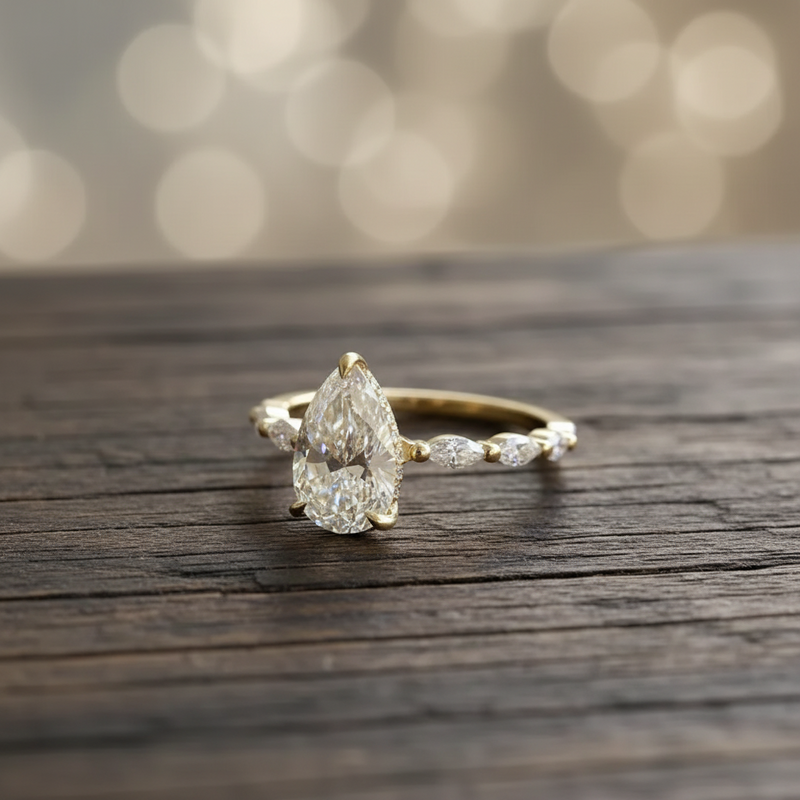 3 Ct Pear Cut Lab Diamond Engagement Ring in 18K Gold
