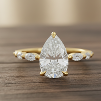 3Ct Pear Cut Lab Diamond Engagement Ring in 18K Gold