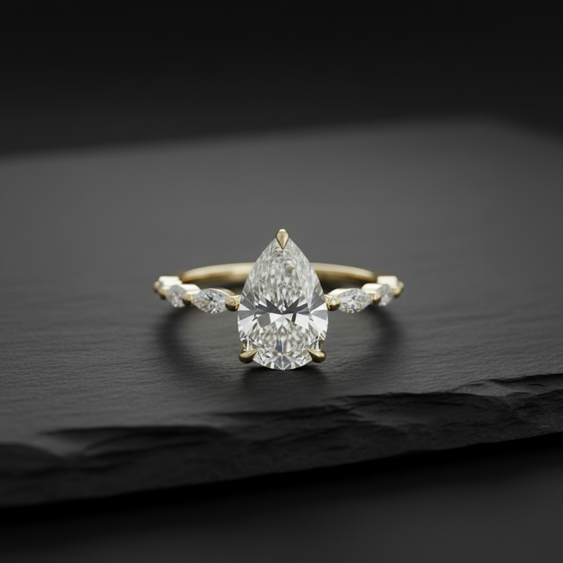 3Ct Pear Cut Lab Diamond Engagement Ring in 18K Gold