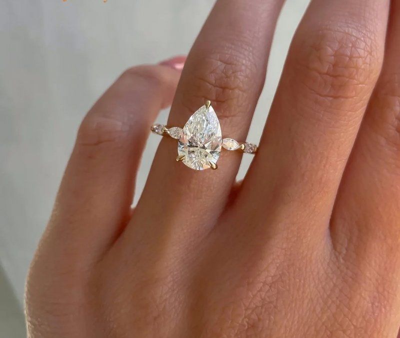 3 Ct Pear Cut Lab Diamond Engagement Ring in 18K Gold