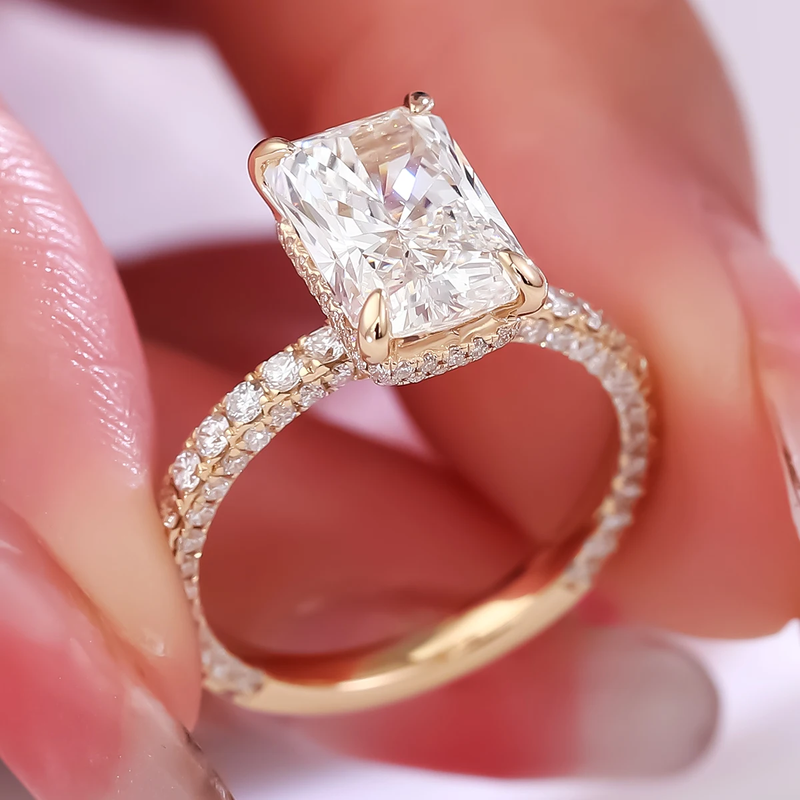 3 Carat Cushion Cut Lab Diamond Ring in 18K Gold