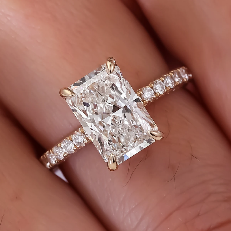 3 Carat Cushion Cut Lab Diamond Ring in 18K Gold