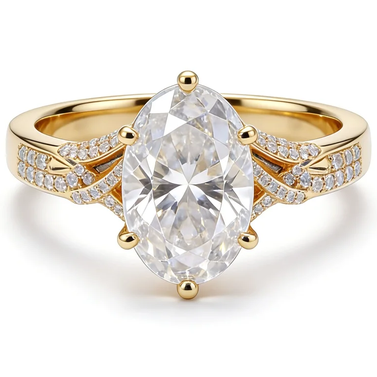 Oval Cut Lab diamond Engagement Ring with Paved Band
