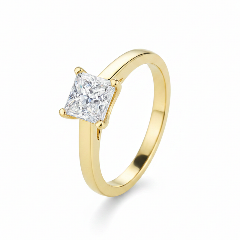 18K Gold Princess Cut Lab Diamond Solitaire Engagement Ring