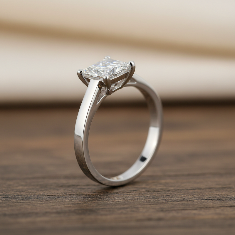18K Gold Princess Cut Lab Diamond Solitaire Engagement Ring side
