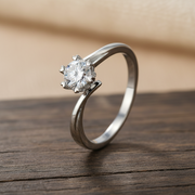 18K Gold Round Cut Lab Diamond Solitaire Engagement Ring with Heart Prongs