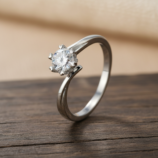 18K Gold Round Cut Lab Diamond Solitaire Engagement Ring with Heart Prongs