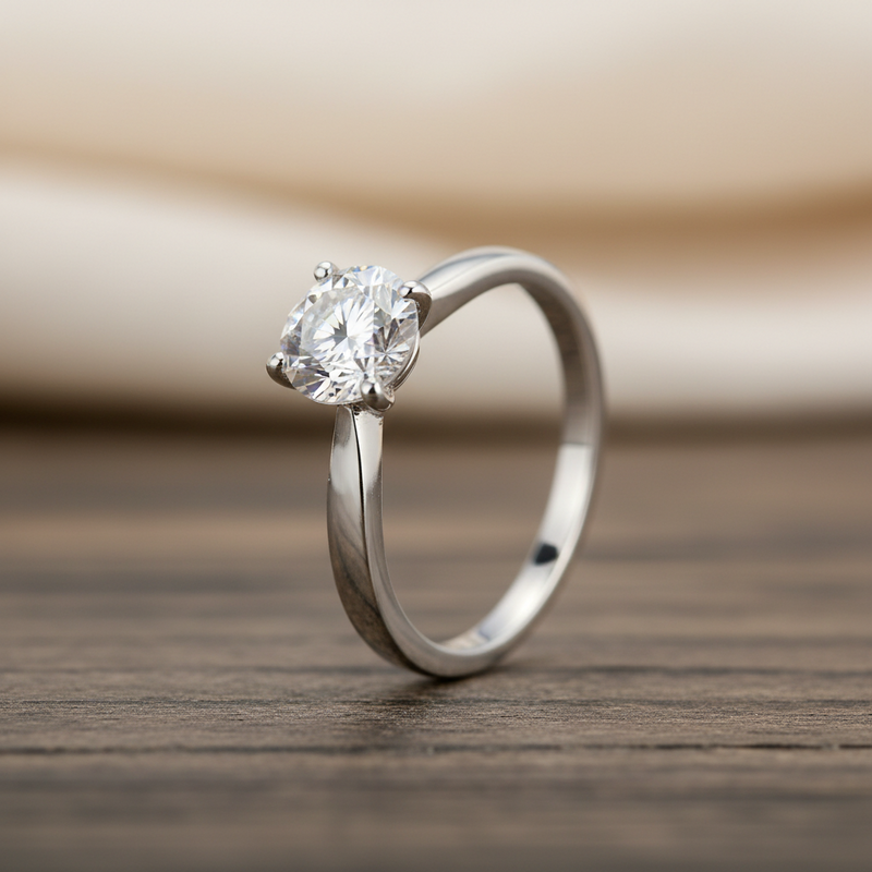 18K Gold Round Cut Lab Grown Diamond Solitaire Engagement Ring