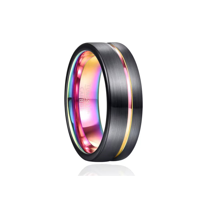 8mm Tungsten Carbide Black Dome Ring with Carbon Line Groove-Tungsten Ring-Sairahaz Jewelers