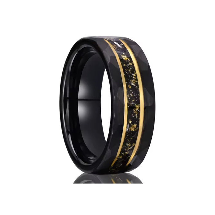 8MM Tungsten Wedding Band with Galaxy Golden Foil Inlay