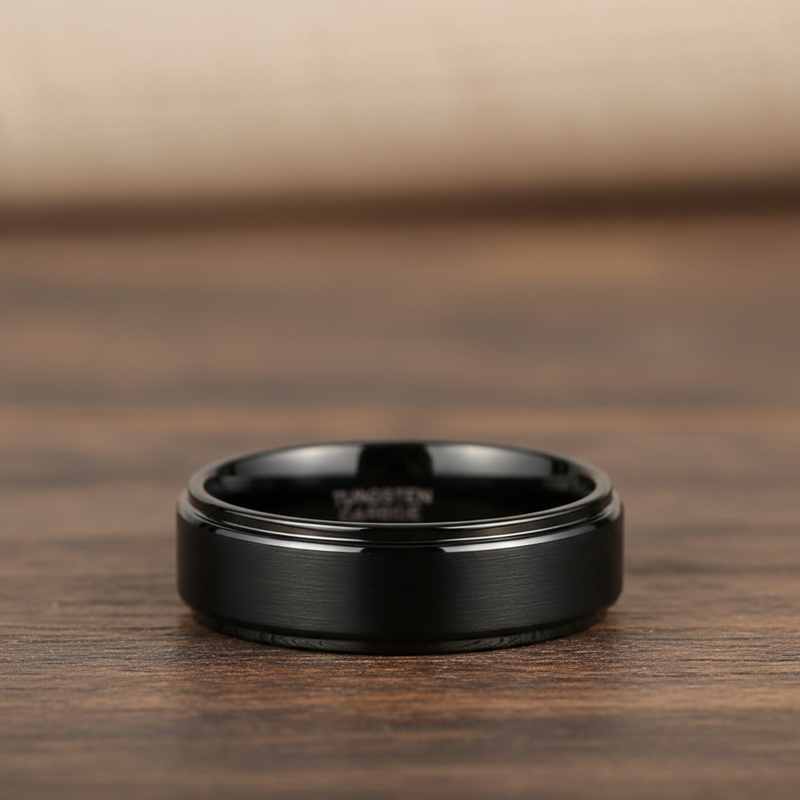 8mm Tungsten Carbide Black Brushed Wedding Ring