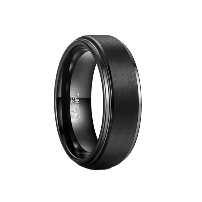 8mm Tungsten Carbide Black Brushed Wedding Ring