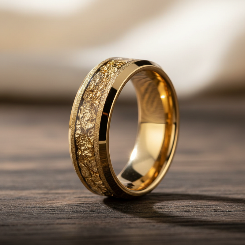 8mm Tungsten Carbide Gold Inlay Ring
