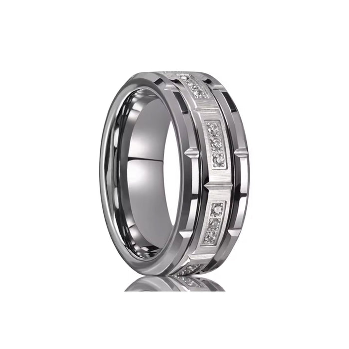 8mm Tungsten Carbide Ring with White Zircon