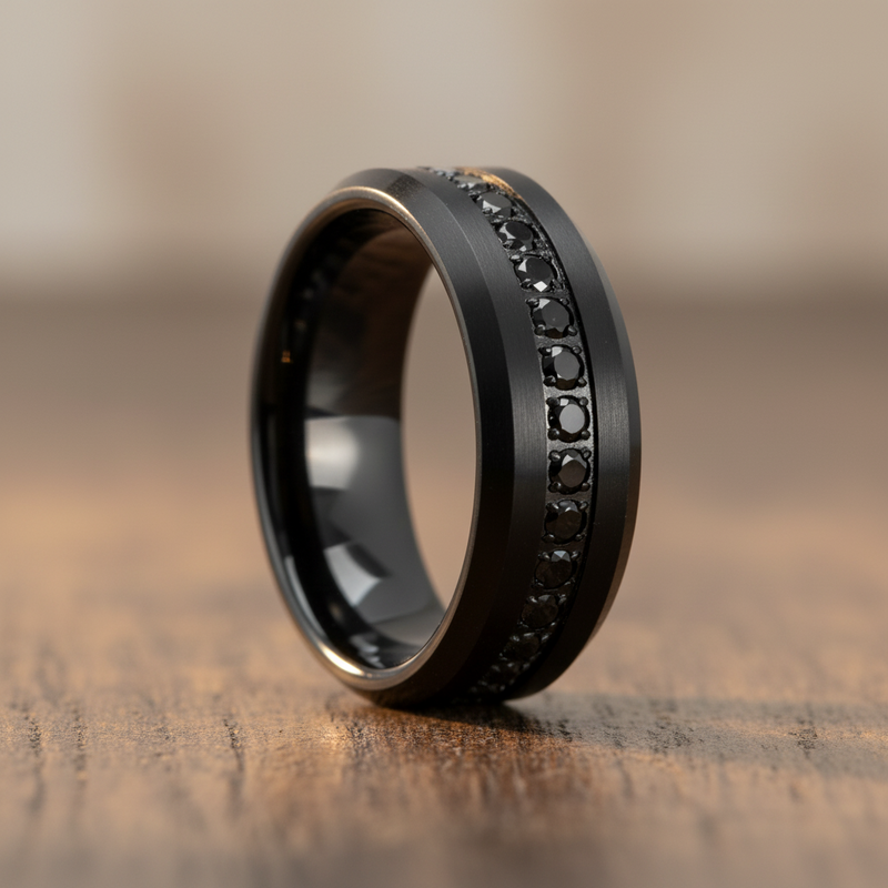 8mm Tungsten Carbide Black Zirconia Engagement Ring