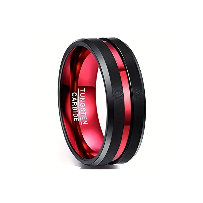 8MM Black & Red Tungsten Carbide Ring