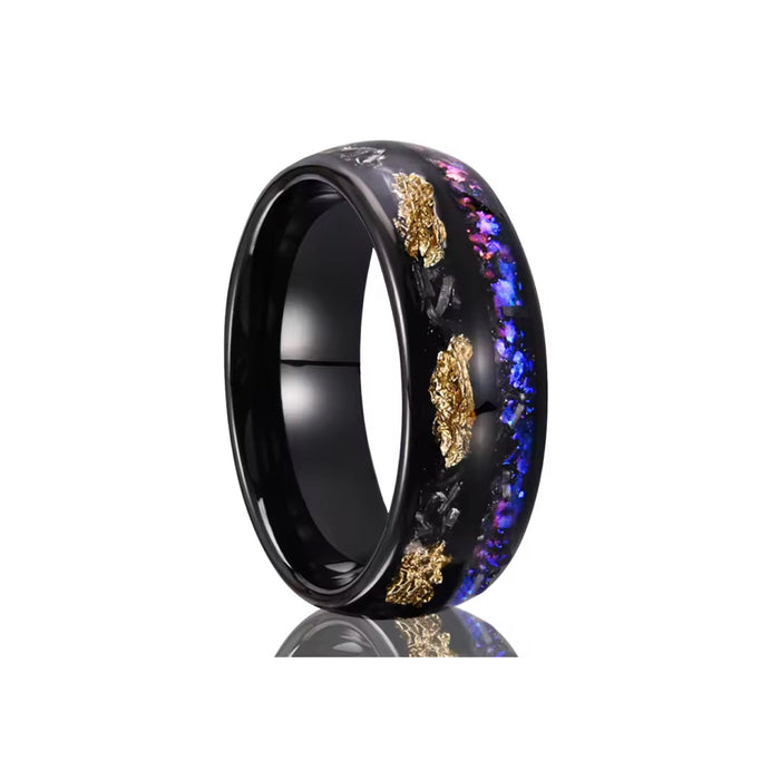 Gold with Opel Inlay Tungsten Men’s Ring-Tungsten Ring-Sairahaz Jewelers