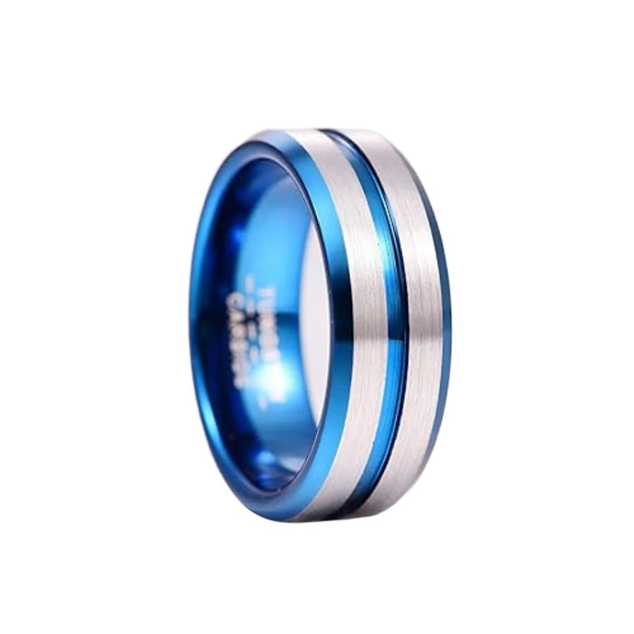 8mm Black Tungsten Carbide Ring with Blue