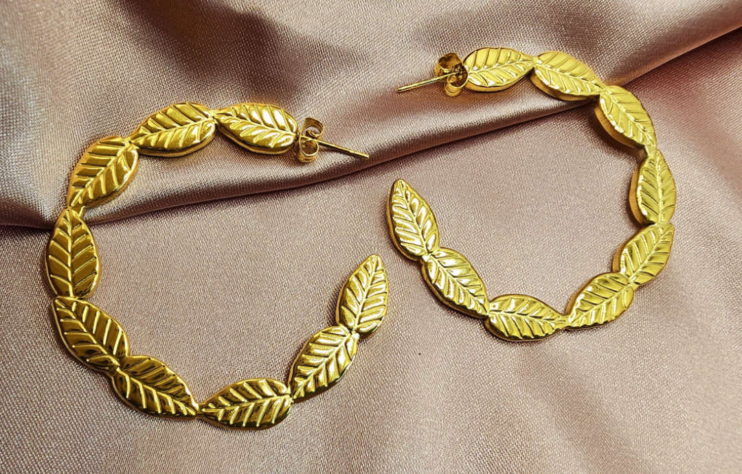 Leaf Earrings Hoops Large, Leaf Patterned Hoop Earrings, Big Leaf Patterned Hoop Earrings