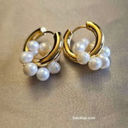 Flower Pearl Tunnel Hoop Earrings - Pearls with Hoops Gift for her