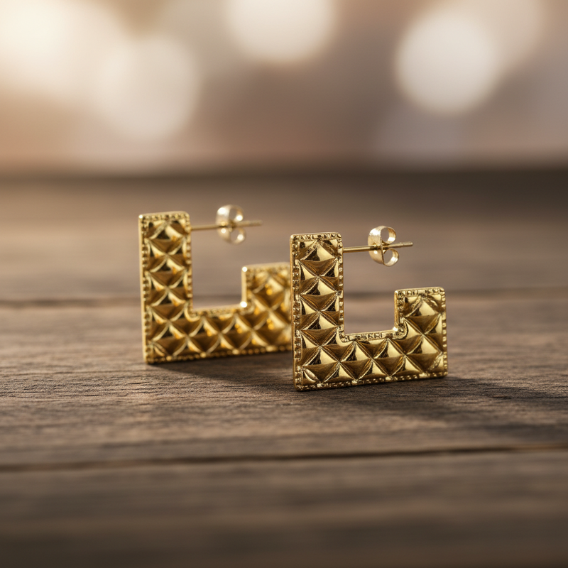 18K Gold Plated Stud Pillow Earrings - view 1