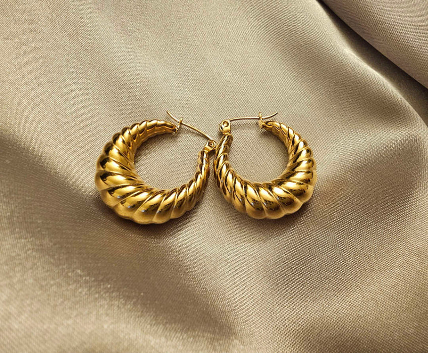 Unveil Radiance: Gold Plated Chunky Twist Earrings - Gift for her