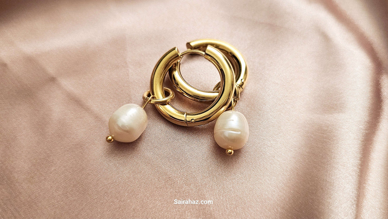 Freshwater Pearl Drop Earrings hoop - Bold and Minimalist Elegance Step into a world of refined with our Freshwater Pearl Drop Earrings. Gift for her.