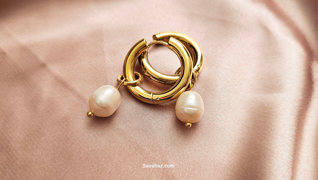 Freshwater Pearl Drop Earrings hoop - Bold and Minimalist Elegance Step into a world of refined with our Freshwater Pearl Drop Earrings. Gift for her.