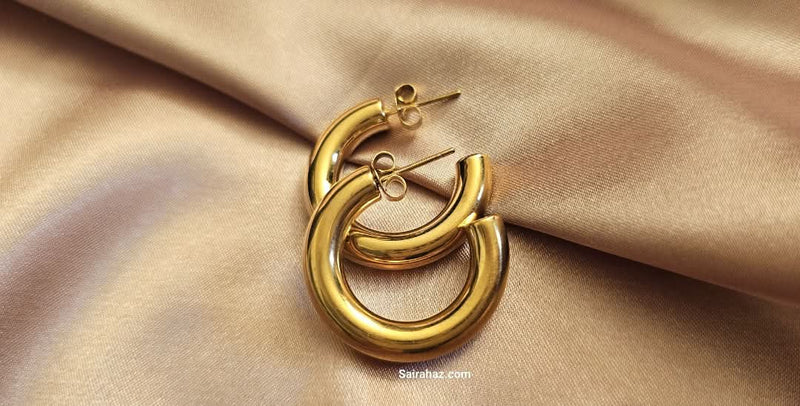 Solid Chunky Open Hoop Earrings - 18K Gold Plated Glamour - Gift for her