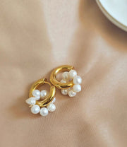 Flower Pearl Tunnel Hoop Earrings - Pearls with Hoops 