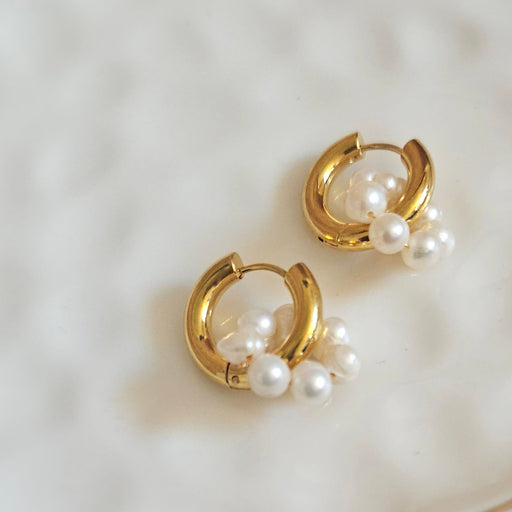 Flower Pearl Tunnel Hoop Earrings - Pearls with Hoops 