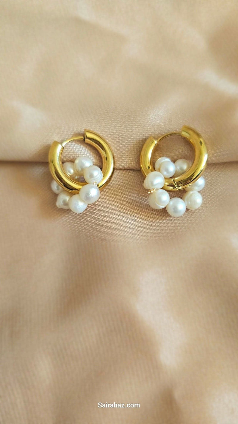 Flower Pearl Tunnel Hoop Earrings - Pearls with Hoops 