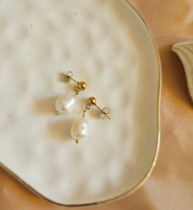 Freshwater Pearl Drop Earrings - Natural and Dainty, Perfect for Weddings-Pearl Jewelry-Sairahaz Jewelers