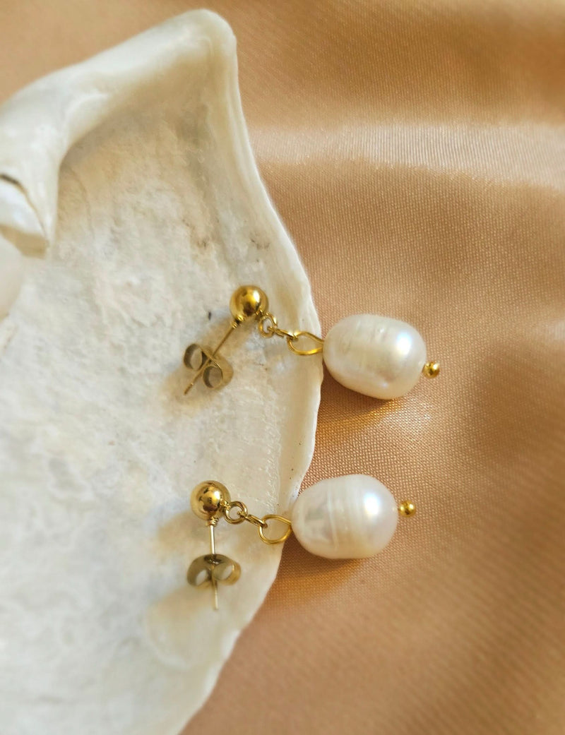Freshwater Pearl Drop Earrings - Natural and Dainty, Perfect for Weddings-Pearl Jewelry-Sairahaz Jewelers