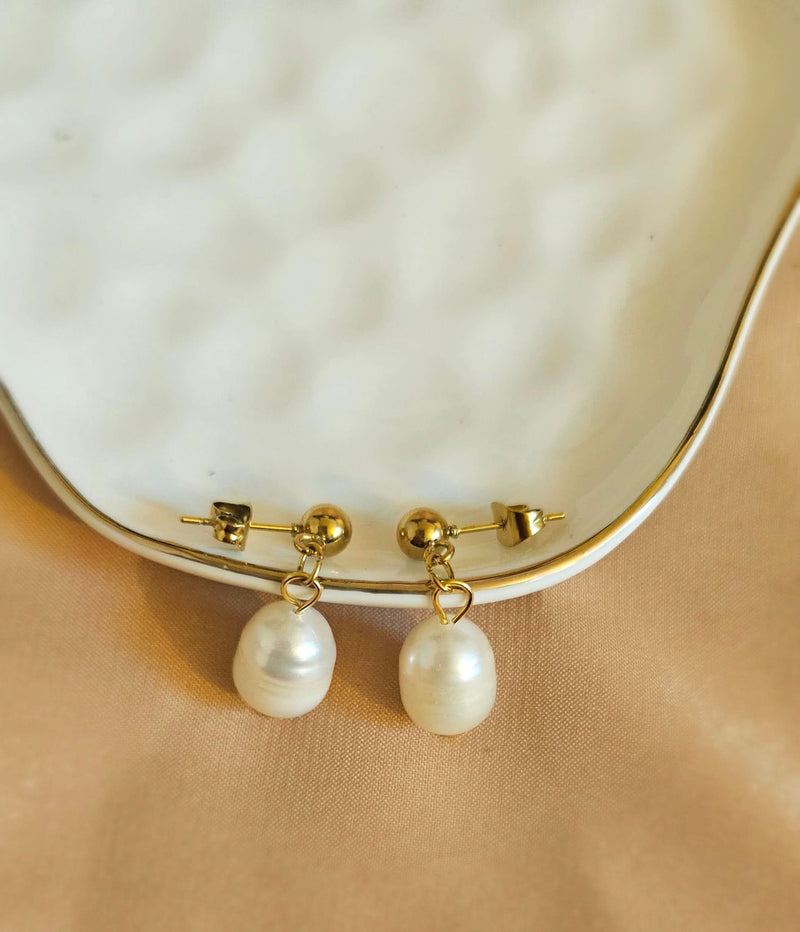 Freshwater Pearl Drop Earrings - Natural and Dainty, Perfect for Weddings-Pearl Jewelry-Sairahaz Jewelers