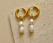 Real Pearl Drop Double Earrings - Genuine Freshwater Pearls Gift for her